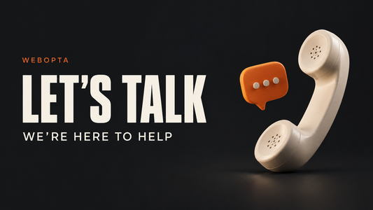 Webopta website consultation with a simple phone and conversation bubble