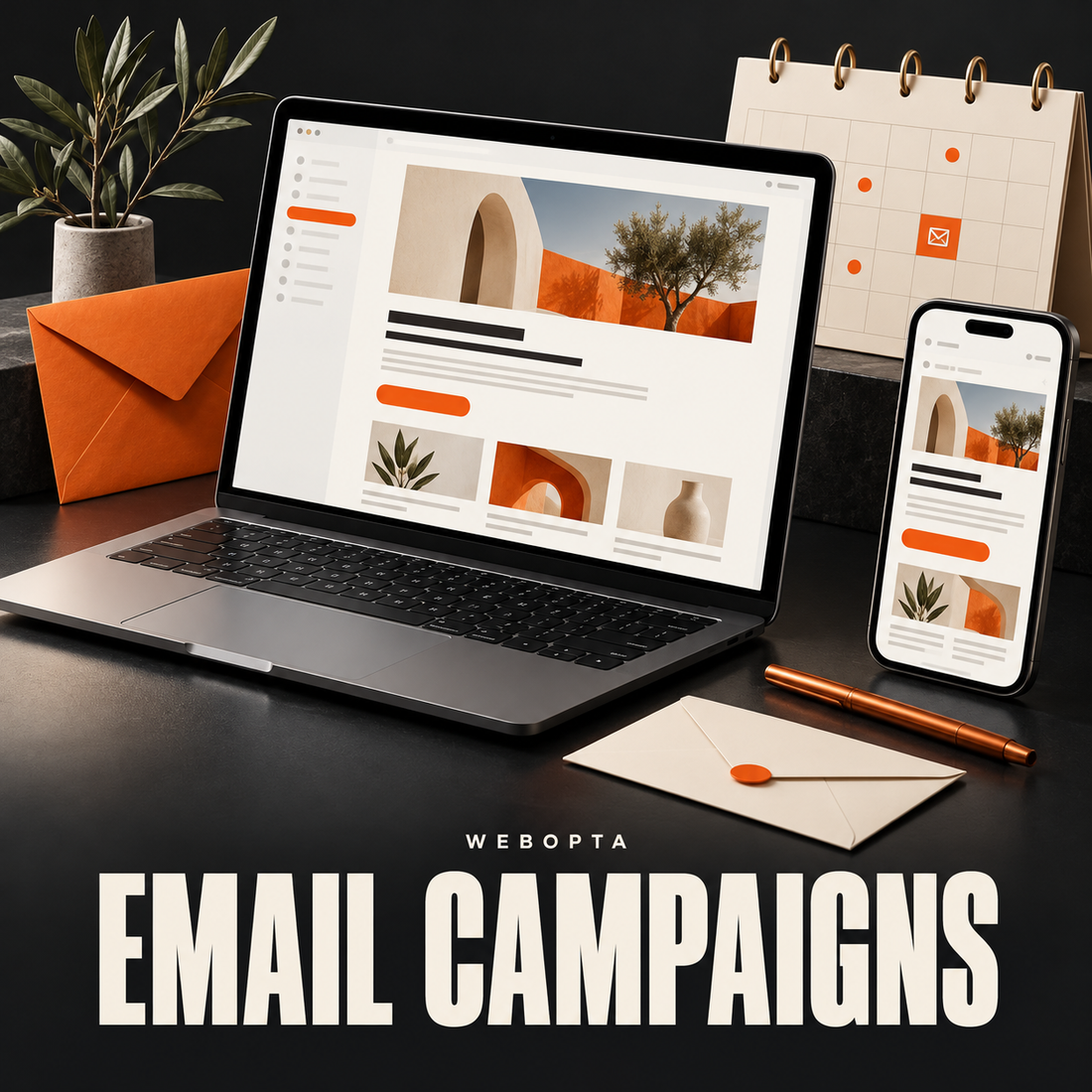 Webopta Monthly Email Campaigns service illustration for Klaviyo, Mailchimp and iContact email marketing